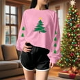 thumbnail image 4 of Pink Christmas Crop Sweatshirt for Women Christmas Tree Graphic Long Sleeve Shirts Xmas Holiday Pullover Tops, 4 of 6