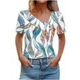thumbnail image 2 of Summer Homenesgenics Womens Tops under $5 Women's V-Neck Retro Fashion Printed Button Short Sleeved Shirt T-Shirt V-Neck Top/shirt Multicolor S, 2 of 5