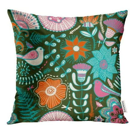 - ECCOT Red Fern Flowers and Pigeons Endless Floral Pattern Blue Modern Pillow Case Pillow Cover 18x18 inch