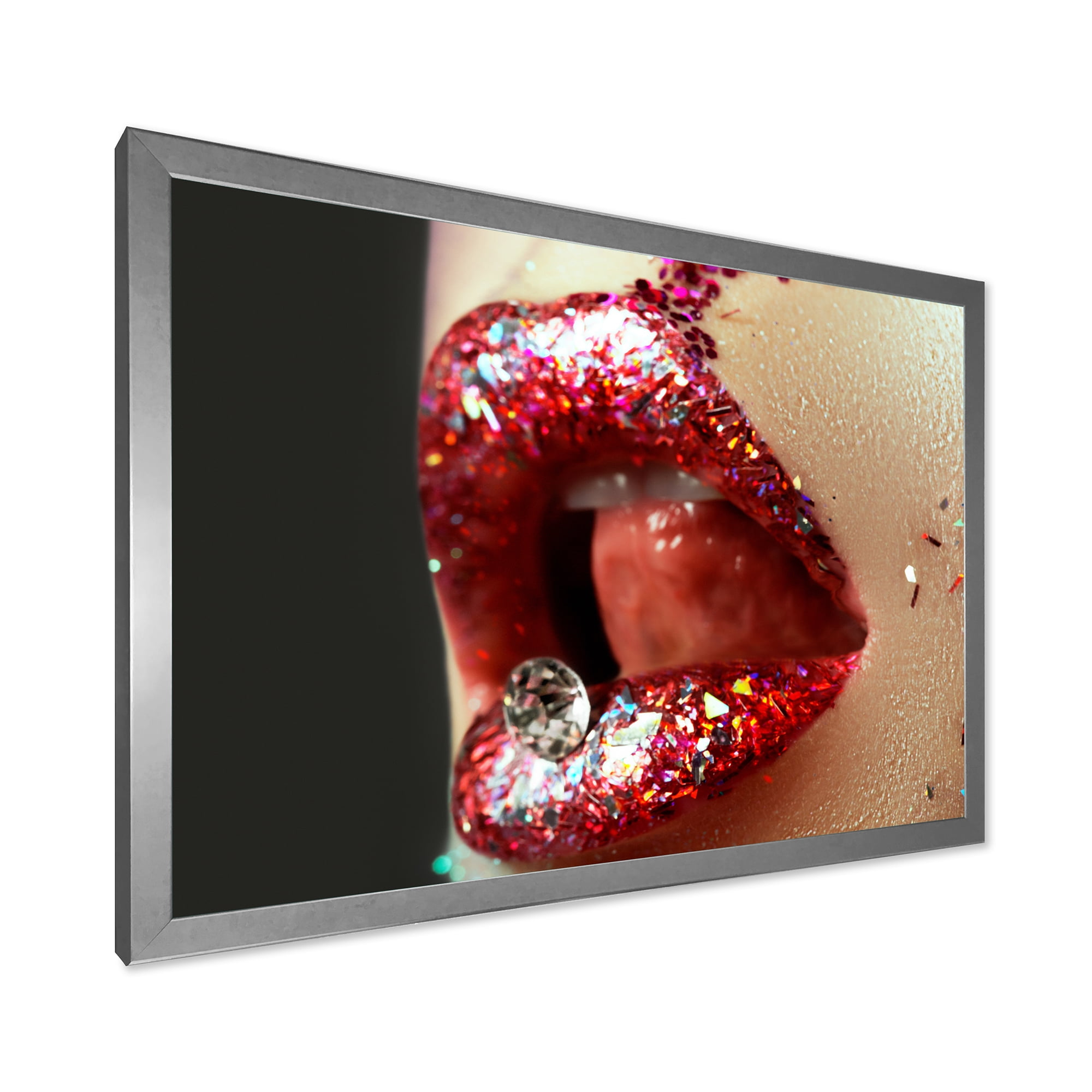 Designart 'Artistic Girl Lips Make-Up' Modern Framed Art Print