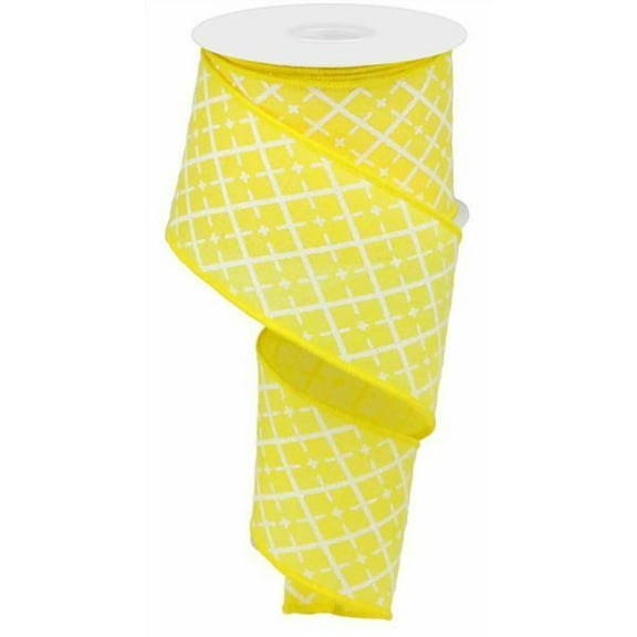 Yellow White Silver Glittered Argyle Wired Ribbon 2.5" X 10 Yards