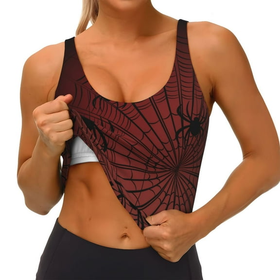 Rateoe Spiders On A Web Print Womens' Sports Bras Scoop Neck Sports Vest- Padded U Back Seamless High Impact Support