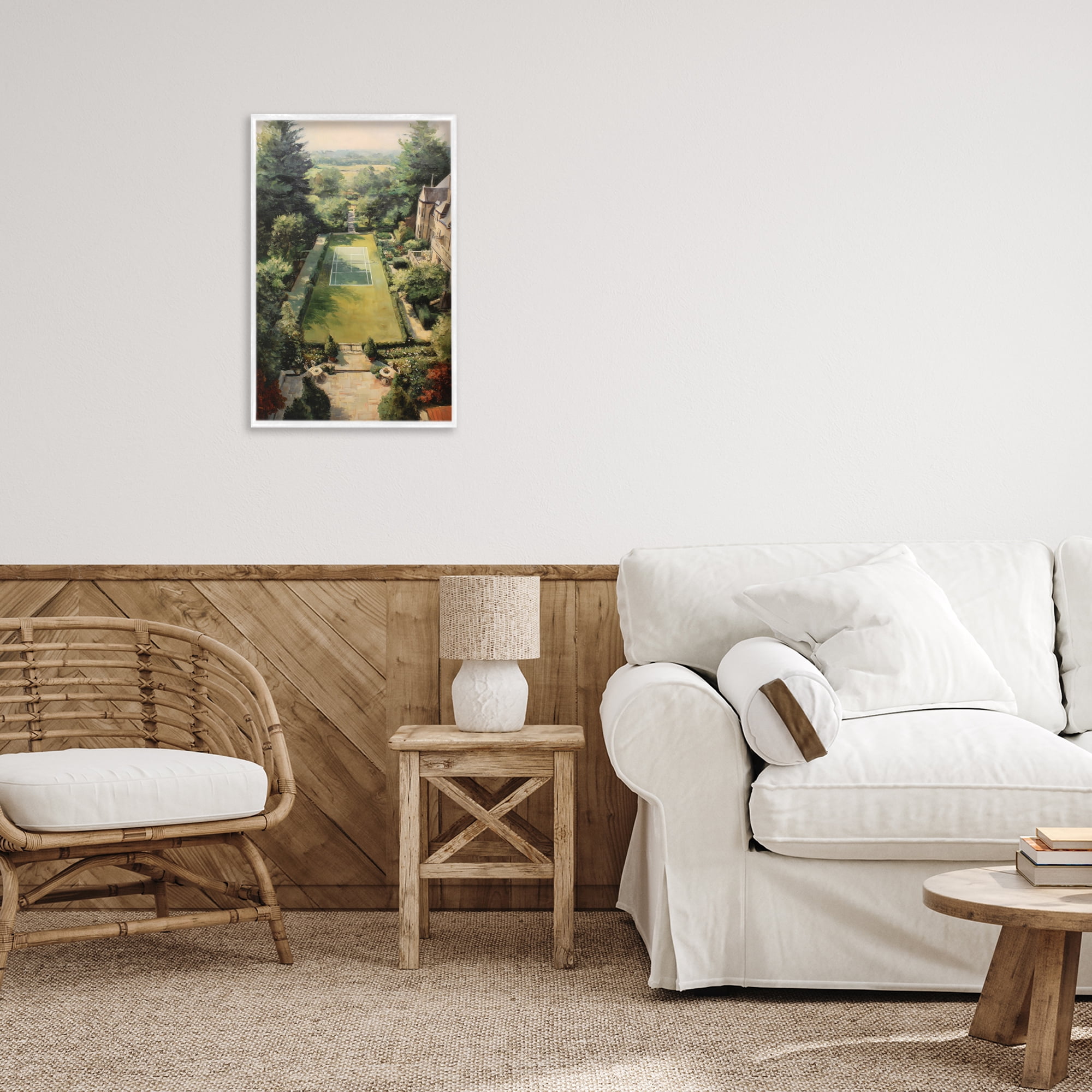 Stupell Industries Vintage Tennis At The Manor White Framed Giclee Art, design by Petal Prints Design
