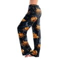 thumbnail image 2 of Womens Halloween Pajama Pants Spider Web Pumpkin Wide Leg Spooky Sleep Pants Witch Hat Castle Elastic High Waist Funny Pajama Pants, L, 2 of 4