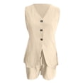 thumbnail image 5 of Arlun Women's Summer 2 Piece Sets Dressy V-Neck Sleeveless Slim Fit Vest Matching Drawstring Shorts Trendy Solid Color Simple Stylish Two Piece Outfits with Back Tie Design Beige XXL, 5 of 5