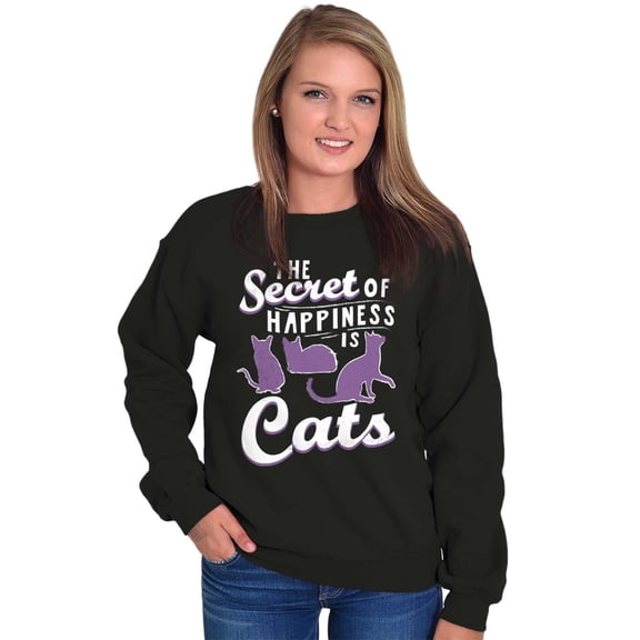 Crazy Cat Lady Secret of Happiness Women Plus Size Crewneck Sweatshirt Brisco Brands 2X