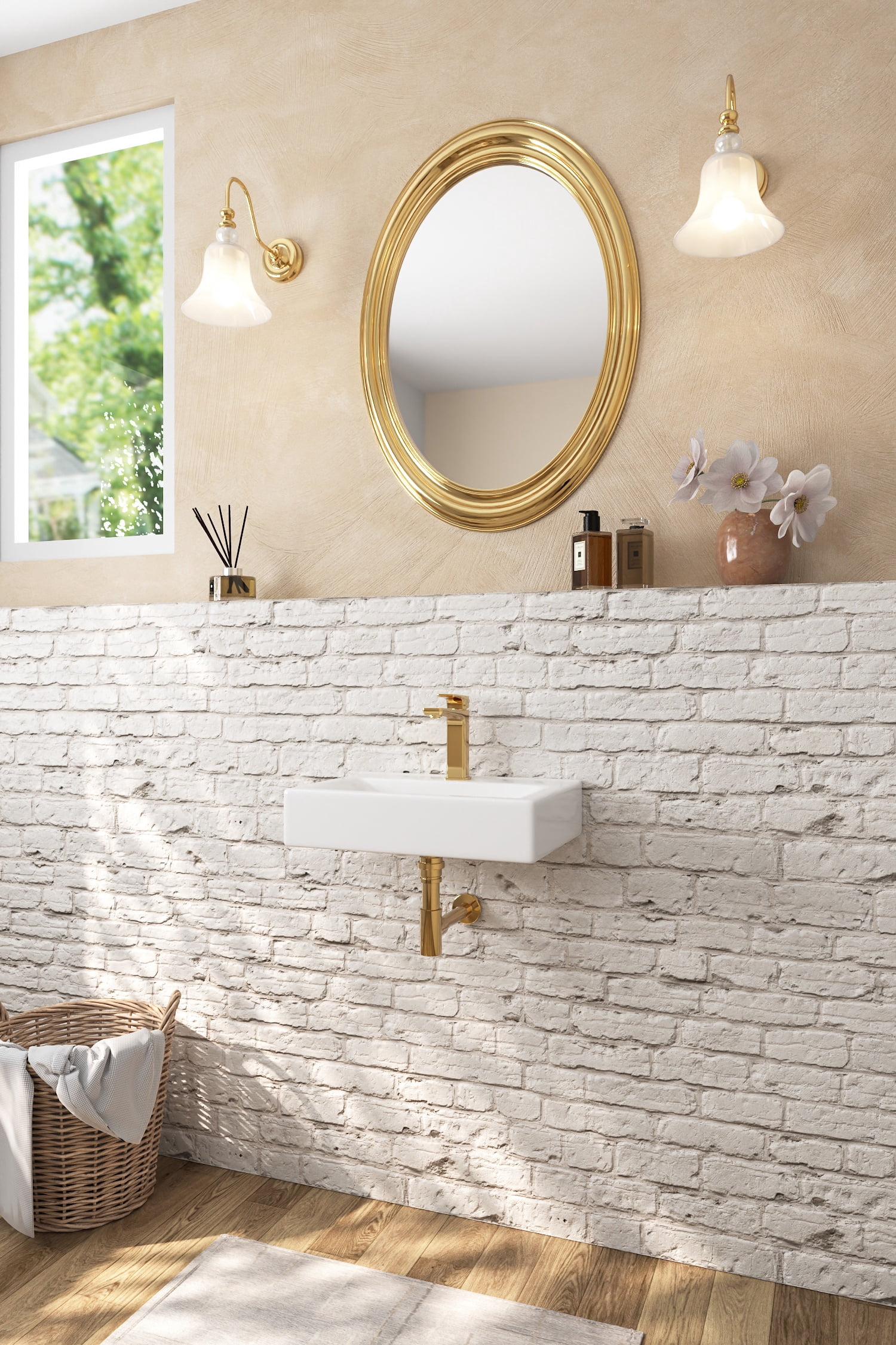 DeerValley DV-1WS0128 18" x 12" White Rectangular Ceramic Wall Mount Bathroom Sink with Faucet Hole