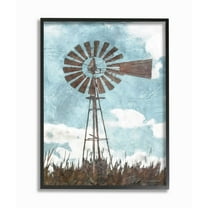 Stupell Industries Farm Windmill Blue Brown Painting Black Framed Art Print Wall Art, 16x20, by Bluebird Barn