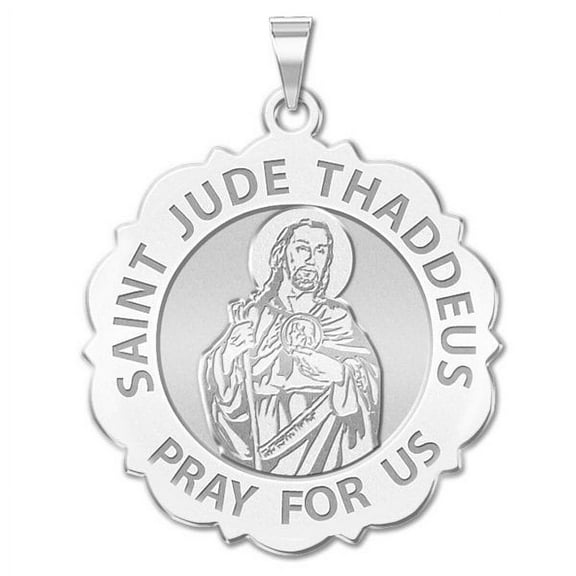 PicturesOnGold.com Saint Jude Scalloped Religious Medal - 3/4 inch Size of a Nickel -Sterling Silver