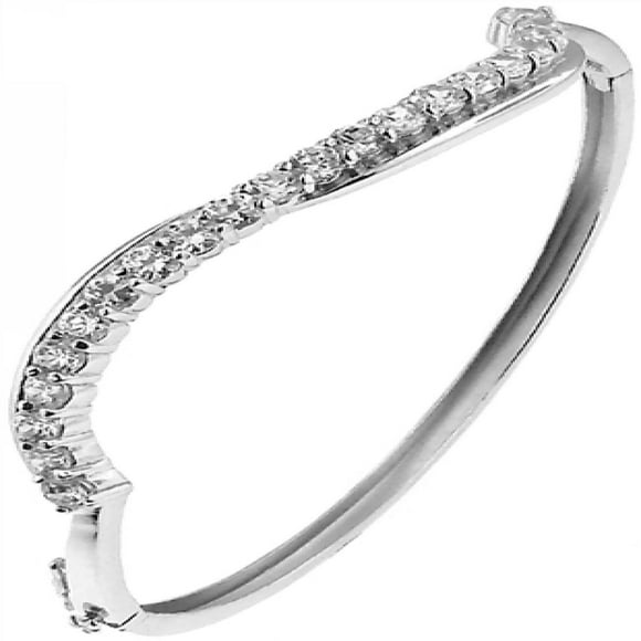 Silver Bangle With Cubic Zirconia In A Slight Twist Bangle