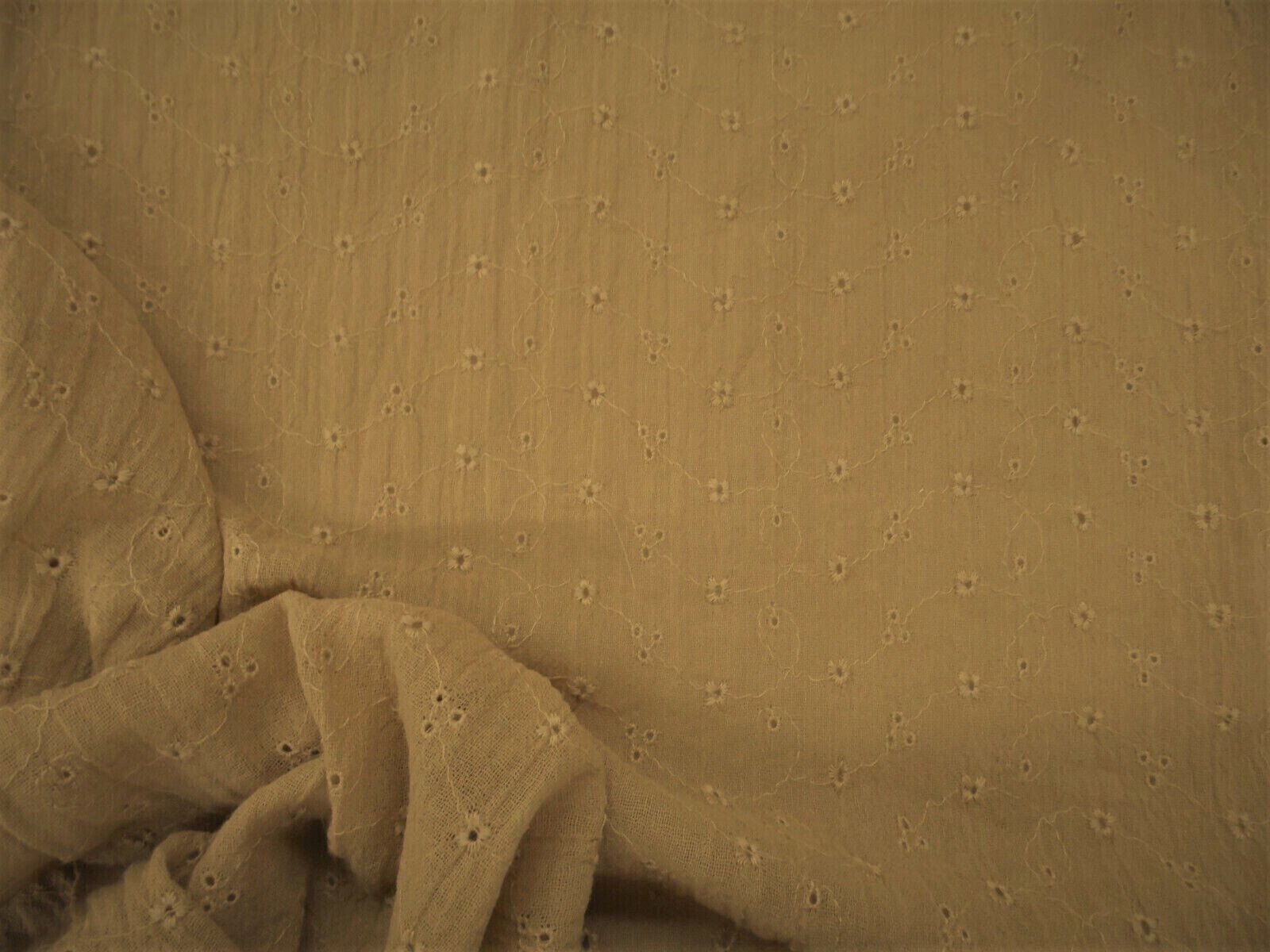 10 Yard Lot Embroidered Eyelet Crinkled Bubble Gauze 100 Cotton Dark