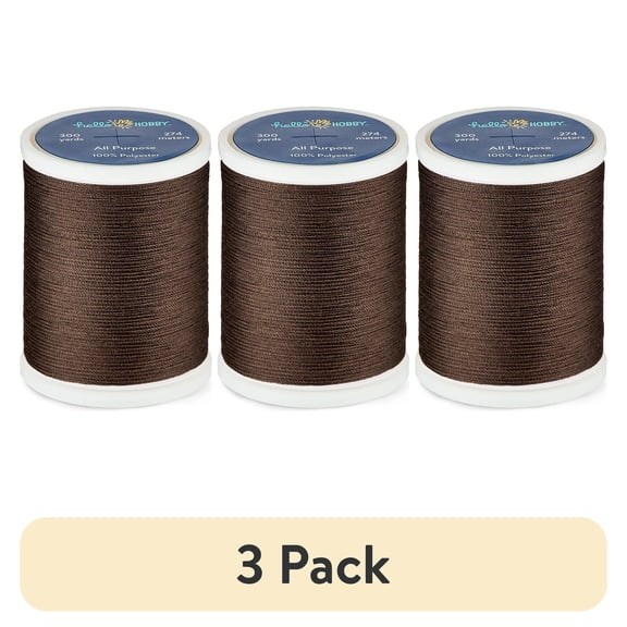 (3 pack) Hello Hobby Coffee 100% Polyester All Purpose Thread, 300 Yards