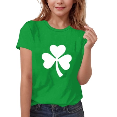 St. Patrick s Day Shirts for Girls Boys 3-15 Years Short Sleeve Tshirts Crewneck Top Graphic Holiday Base Tee (12-13 Years Green 01)