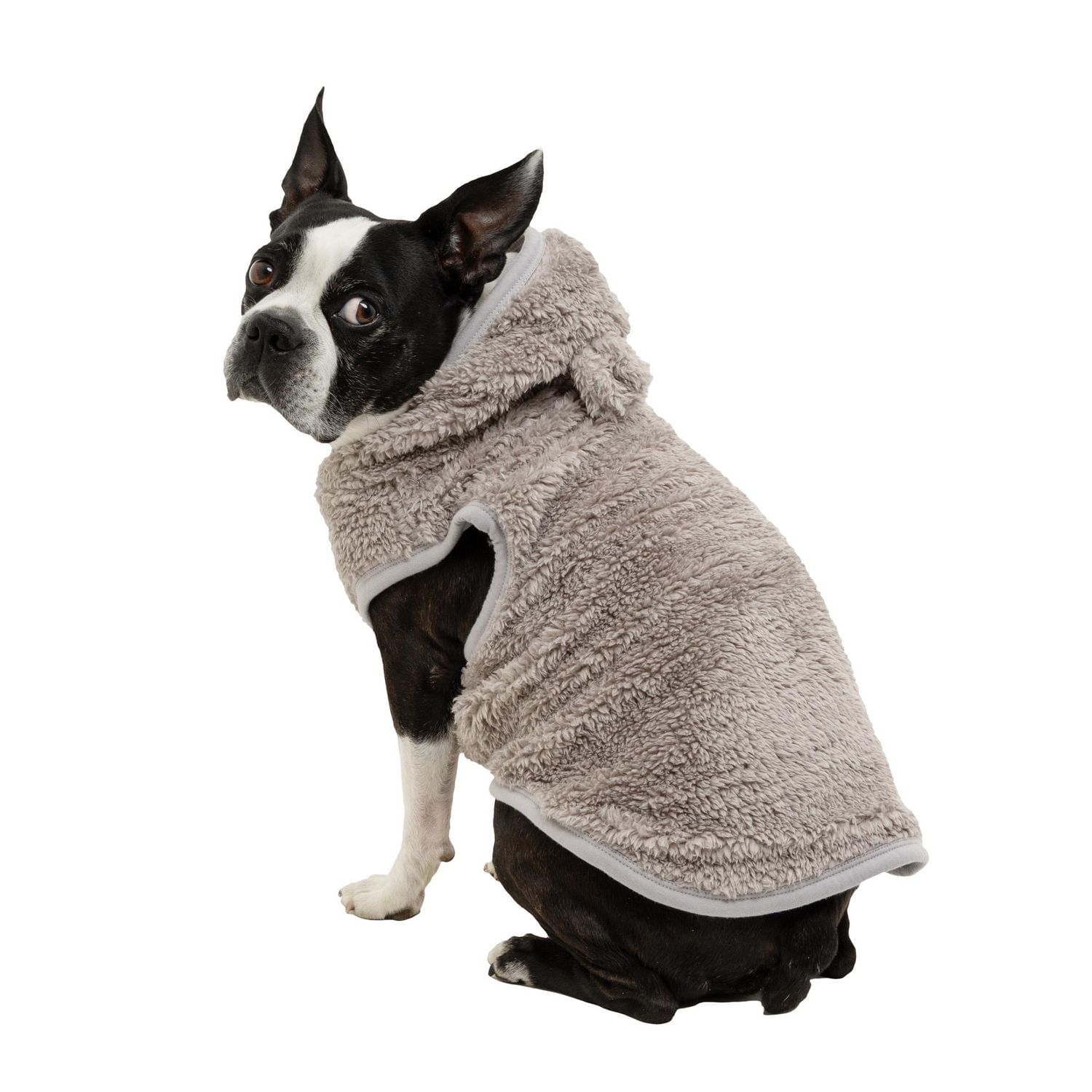Vibrant Life Grey Fuzzy Hoodie Bear Ear - Sweat à capuche pour chien et chat