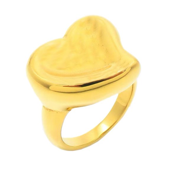 PAMTIER Women's Stainless Steel Jewelry Minimalist High Polished Comfort Fit Love Heart Ring Gold Size 9