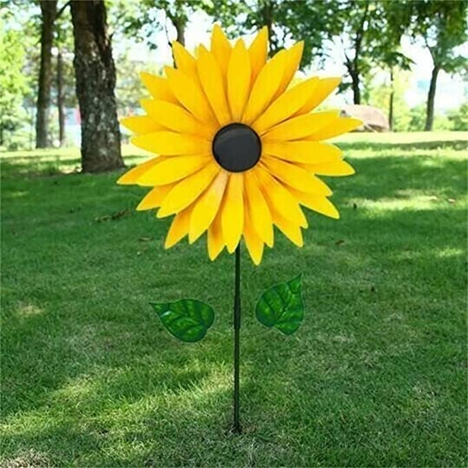 Outdoor Sunflower Windmill Spinners Flower Garden Stakes Decor Metal