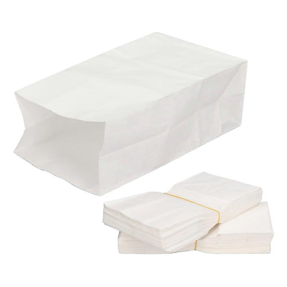 100Pcs Paper Bag Food Grade Kraft Oil Proof Large Capacity White Set Kit for Shopping 180x90x55mm / 7.09x3.54x2.17in