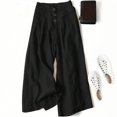 thumbnail image 2 of vigerkar Women's Cotton Linen Culottes Pants Elastic Waist Wide Leg Palazzo Trousers Capri Pant Black, XL, 2 of 9