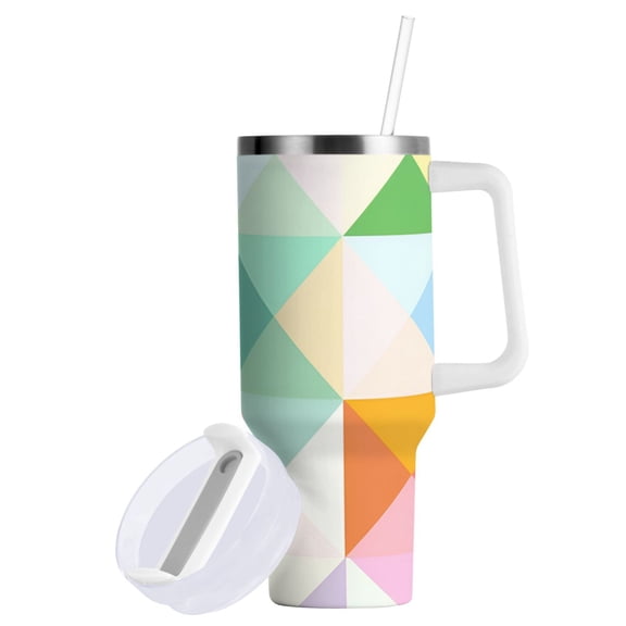Yayeee 40oz Stainless Steel Tumbler with Straw and Handle Double-Wall Insulated Travel Water Bottle, Abstract Geometric