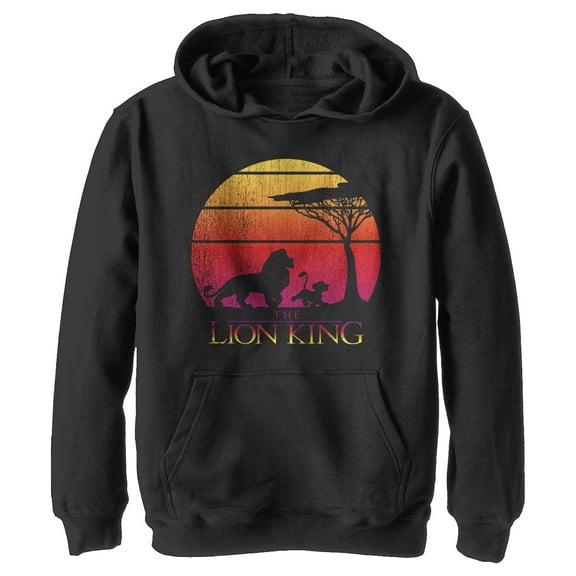 Boy's Lion King Vintage Sunset Logo Pull Over Hoodie Black Medium