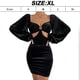 thumbnail image 2 of Minivestido sexy para mujer, con corte en la parte delantera, fruncido, cuello en V profundo, manga larga, para fiesta, 2 of 6