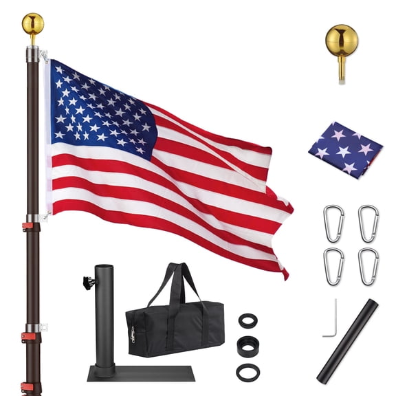 Yescom EZ GO 25ft Portable Telescoping Black Flag Pole with Tire Mount for Outdoor RV Camping Tailgate Party