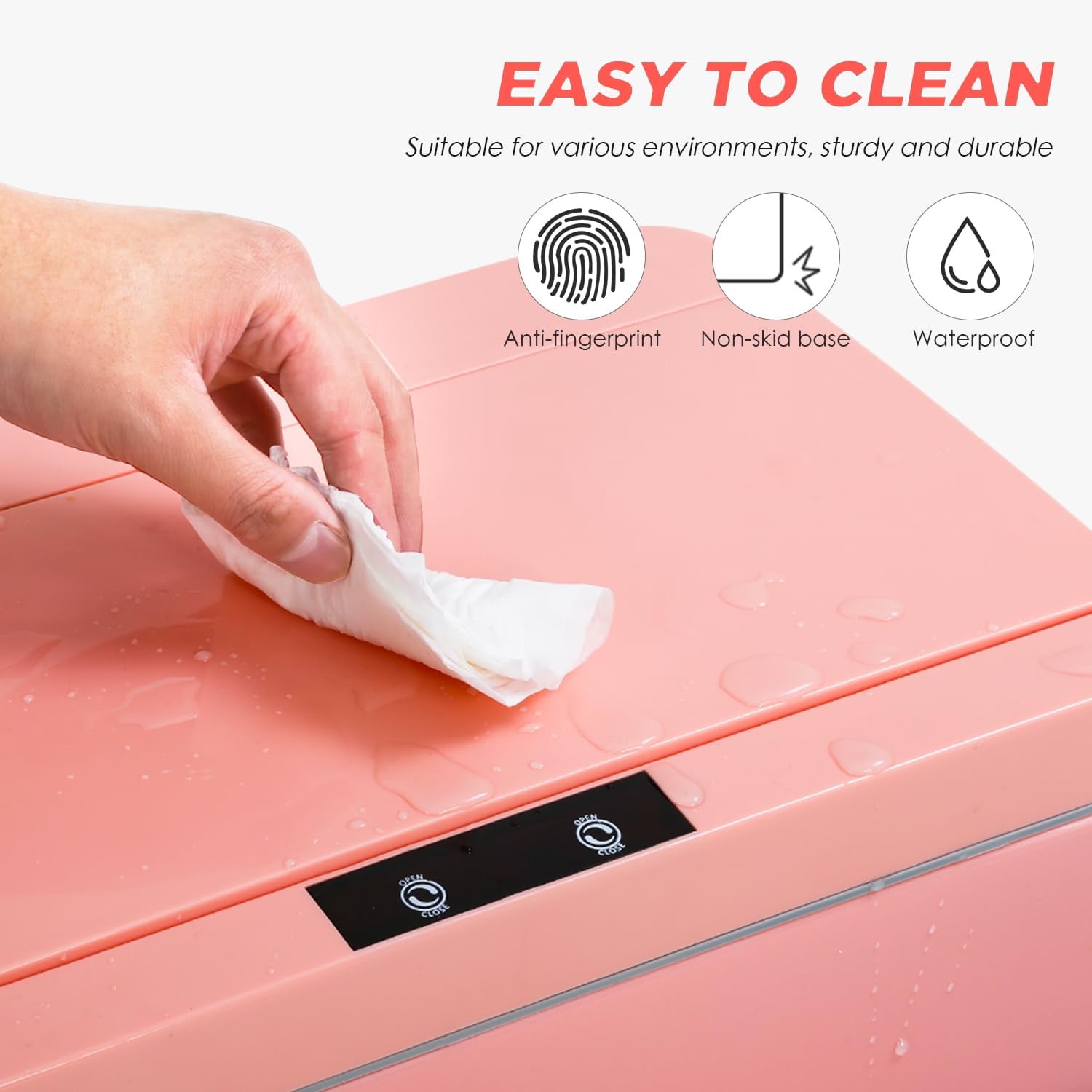 CL.HPAHKL 13 Gallon Motion Sensor Waste Bin, 50L High-Capacity Plastic Garbage Can with Lid, Touchless Automatic Trash Can for Home Office, Kitchen, Bedroom (3, Pink)
