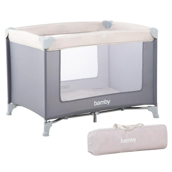 Cuna para Bebé Bamby Corral Portátil Con Bolsa Transportadora Plegable Beige y Gris