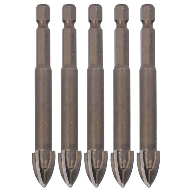 5Pcs Cross Drill Bit 1/4in Hex Shank Tile Glass Ceramic Concrete Hole Opener Hard Alloy Tool12mm