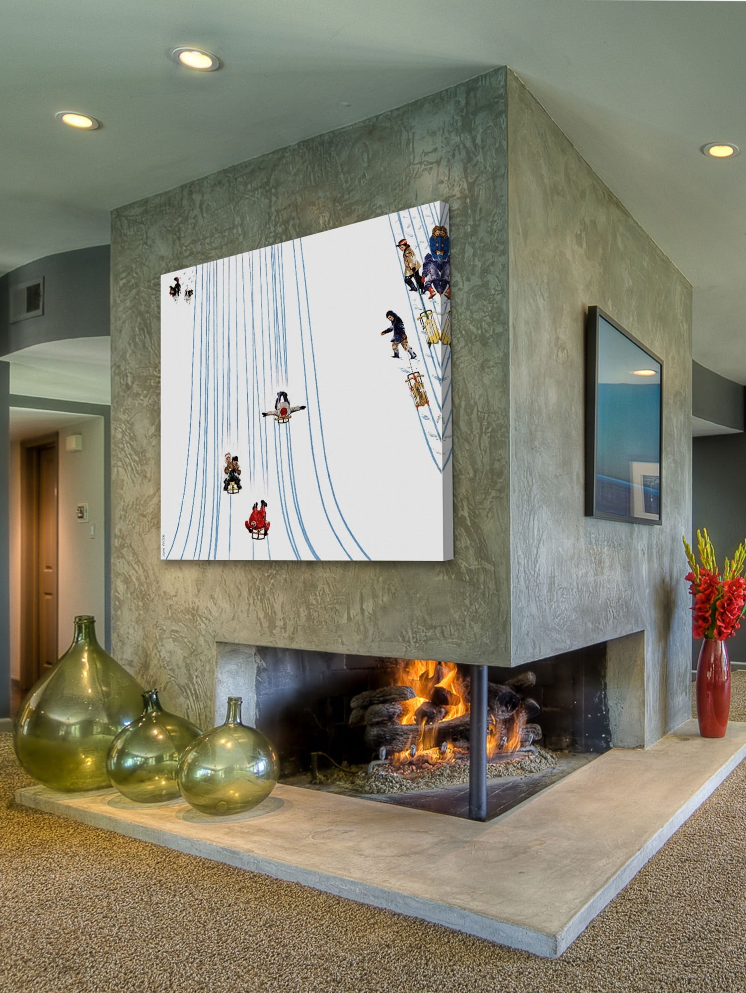 Marmont Hill Sledding Designs in the Snow by John Falter Painting Print on Canvas
