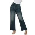 thumbnail image 2 of Women'S Wide Leg Jeans Trendy High Waisted Stretchy Straight Leg Jeans Buttoned Zipper Loose Denim Pants With Pocket Blue L, 2 of 7