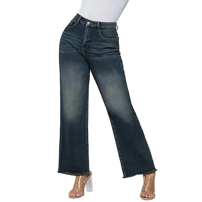 JNGSA Wide Leg Jeans for Women High Waisted Baggy 90S Jeans Stretchy Denim  Pants Trendy Zipper Summer/Fall Straight Leg Denim Pants Blue XXXXL