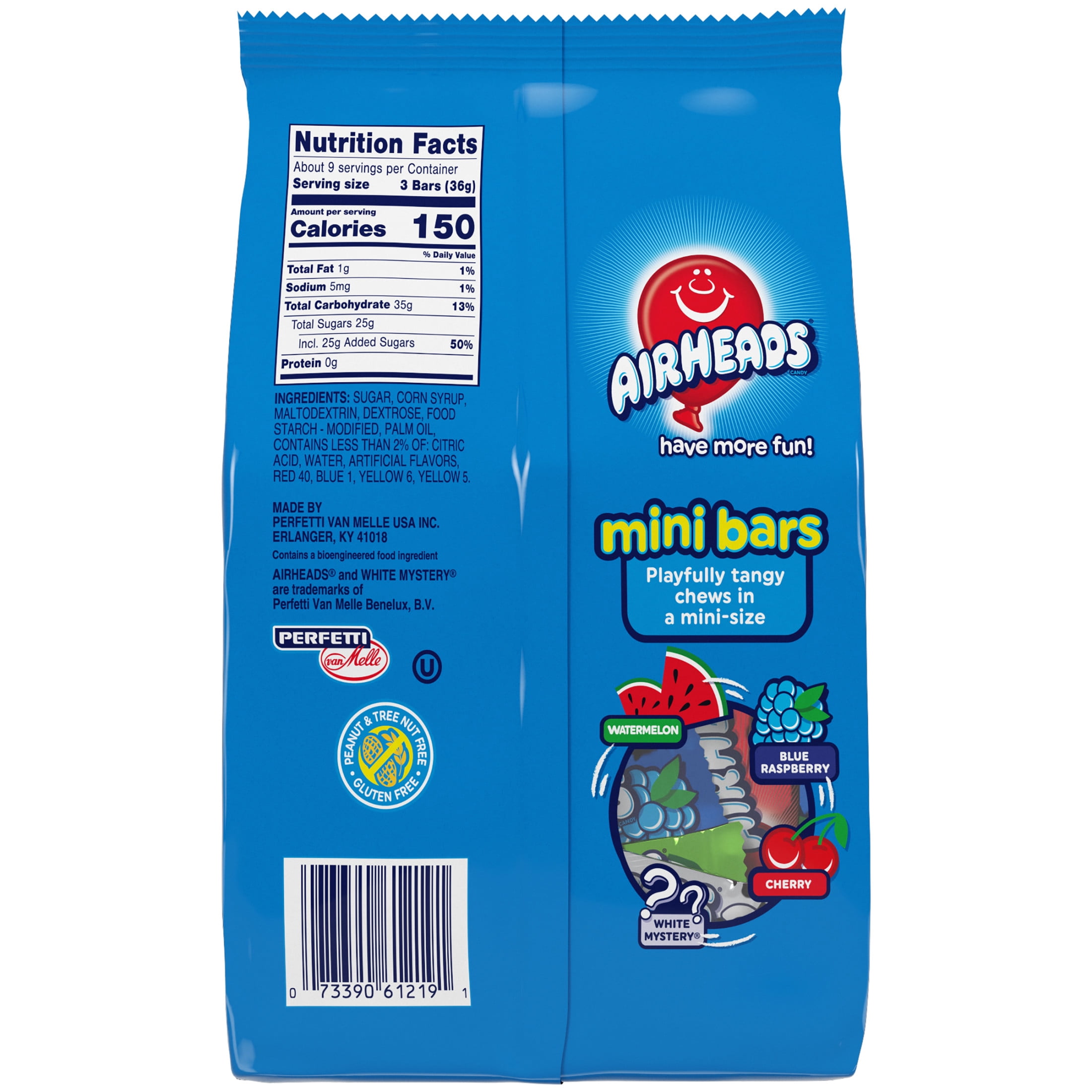 Airheads Candy Variety Bag, Individually Wrapped Assorted Fruit Mini Bars, Nut Free, 10 oz