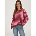 thumbnail image 6 of Womens Long Sleeve Sweater Striped Oversized Sweaters Casual Crewneck Knit Tops Pink XL, 6 of 7