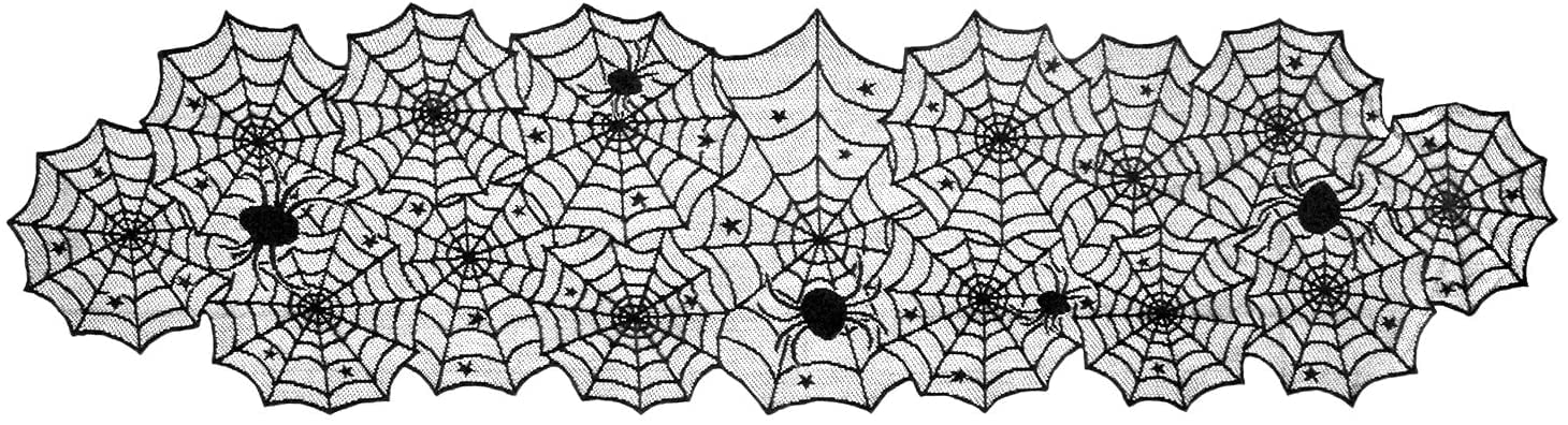 Perfect for Halloween DII 18x72 Polyester Lace Table Runner Black Spider Web Dinner Parties and Scary Movie Nights 
