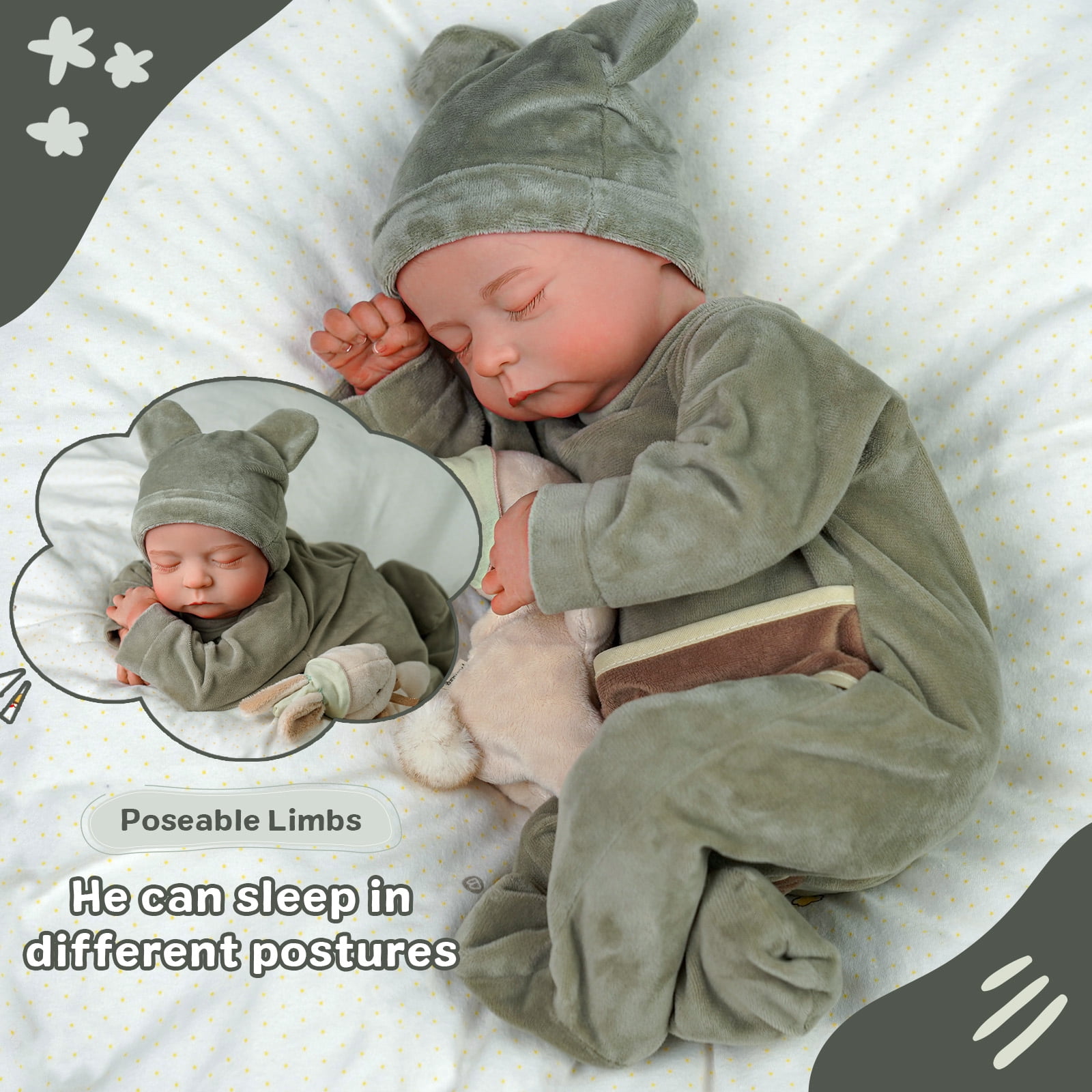 RSG Lifelike Reborn Baby Dolls - 17-Inch Soft Cloth Body Newborn Real Life Baby Dolls with Toy Accessories for Kids Age 3 +