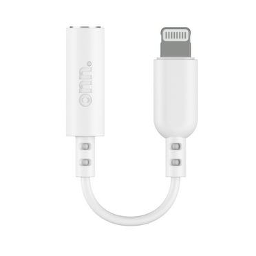 Onn. Lightning to 3.5 mm AUX Adapter, White, Aux Adapter Converter Dongle Audio Cable