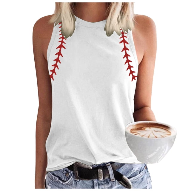UANWENN Débardeur de Baseball à Col Rond pour Femmes Imprimé Débardeurs de Baseball Mignon Entraînement Graphique Décontracté Été Sans Manches Veste Haut Chemises Amples Femmes Grande Taille Maillot de Corps Haut Hommes Haut de Course Femmes Paillettes Trop Athlétique