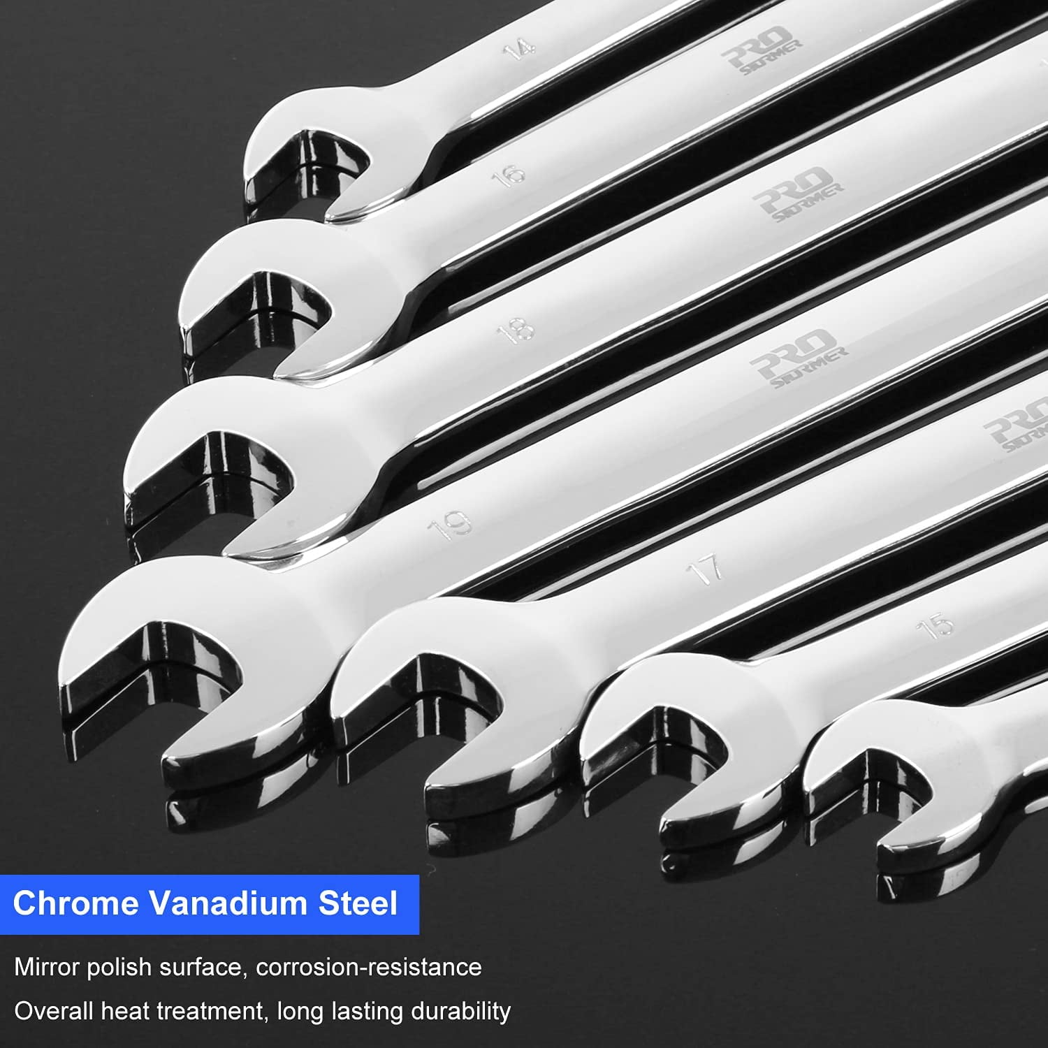 PRO 14-Piece Flex-Head Ratcheting Wrench Set, 6-19cm Metric Chrome Vanadium Steel Ratchet Wrenches, Combination Ended Spanner Kit with Storage Case