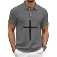 thumbnail image 2 of Kalauyu Mens Short Sleeve Turn Down Collar With Button T-Shirts Jesus Cross Printed Shirts, 2 of 4