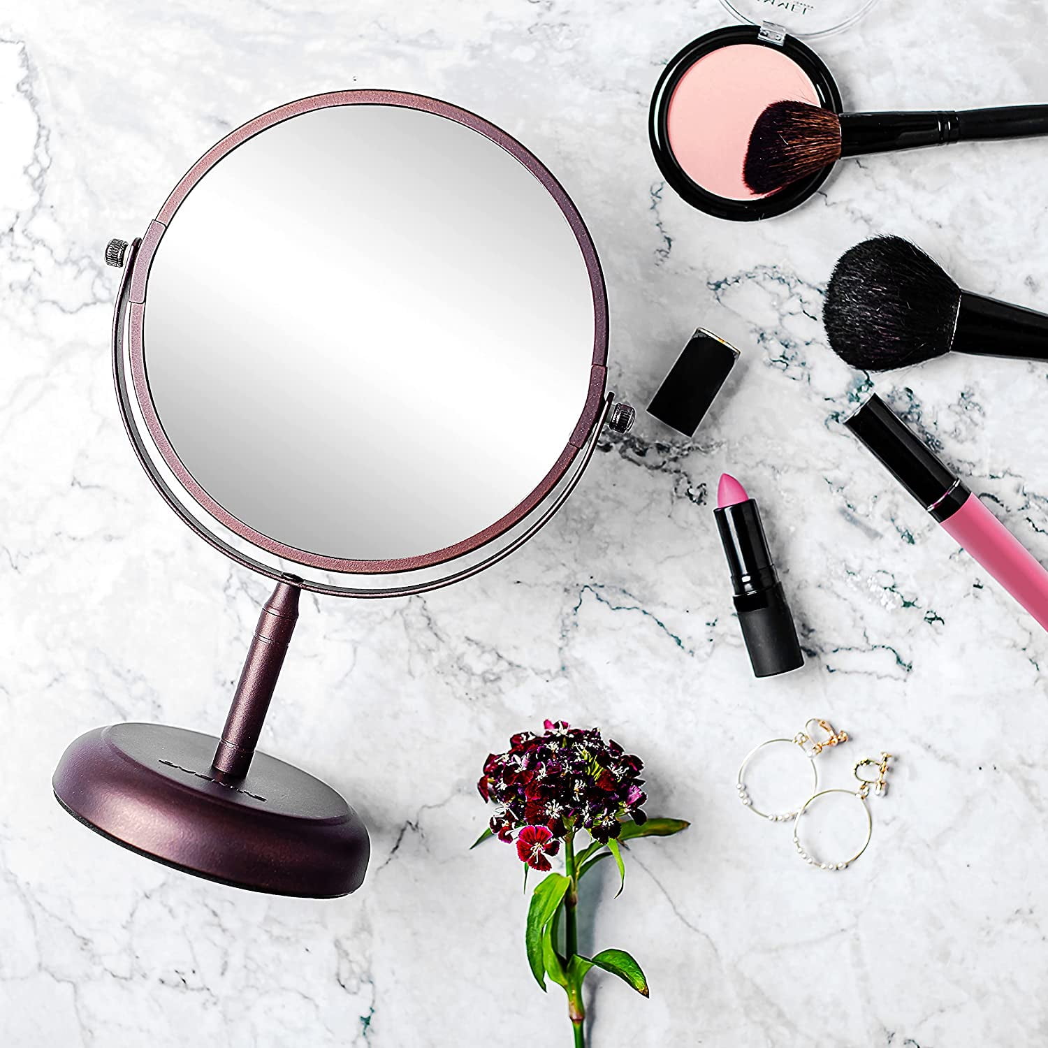 Ovente 7'' Tabletop Vanity Makeup Mirror, 1X & 5X Magnification