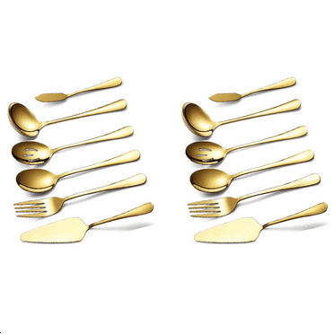 12-Piece Serving Flatware Silverware Set, Serving Utensil Set,Include Cake Server, Slotted Serving Spoon Gold