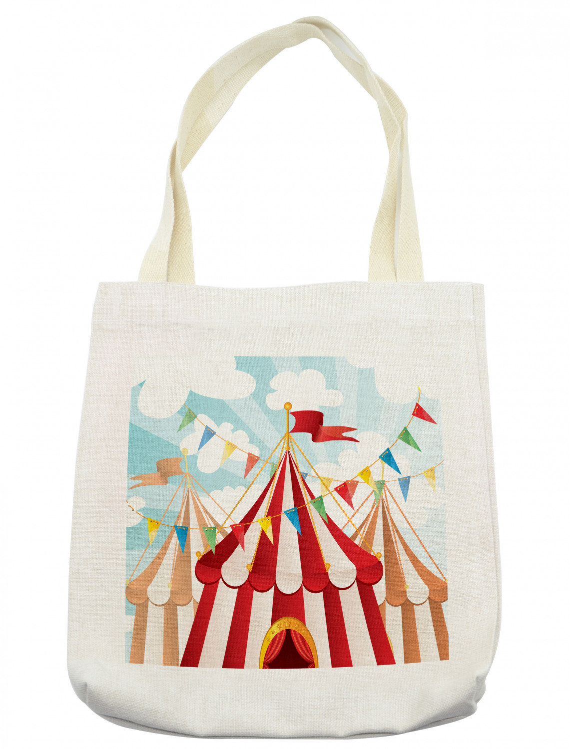 Circus Tote Bag, Circus Stripes Sunshines Through Cloudy Sky