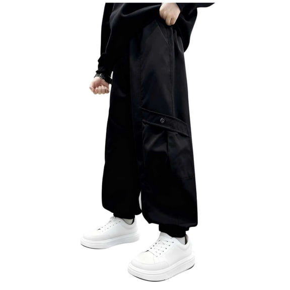 LEKWK Boys School Uniform Pants Cargo Trousers Straight Leg Elastic Waist Bottoms Soft Breathable Multi Pockets Preppy Back to School Daily Wear