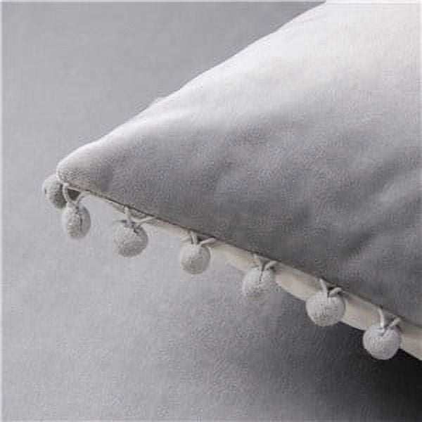 Phantoscope Velvet Series Pom Pom Rectangle Decorative Throw Pillow, 12" x 20", Gray, 1 Pack