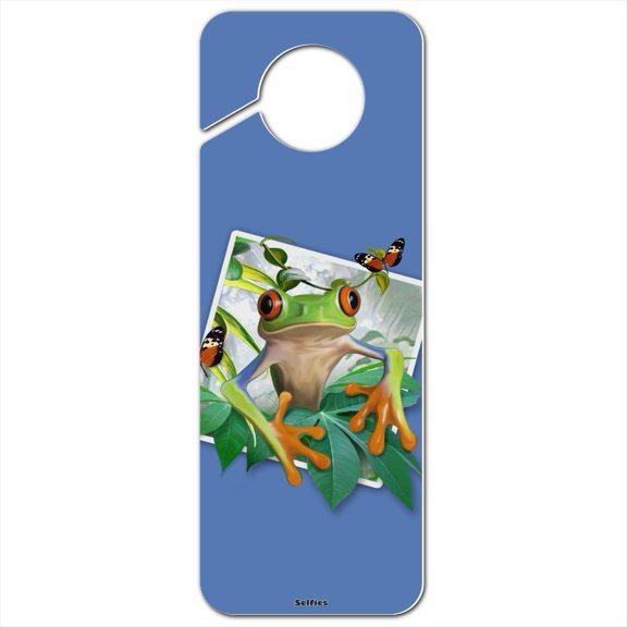 Tree Frog Selfie Picture Rainforest Plastic Door Knob Hanger Sign