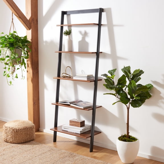 SAFAVIEH Cullyn 5 Tier Leaning Etagere, Honey Brown/Charcoal (27.6 in. W x 14 in. D x 76 in. H)