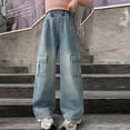 thumbnail image 2 of NOLDARES Girls Baggy Jeans Wide Straight Leg High Elastic Waisted Denim Pants Fashion Boyfriend Skater Streetwear(Light Blue,4-5 Years), 2 of 5