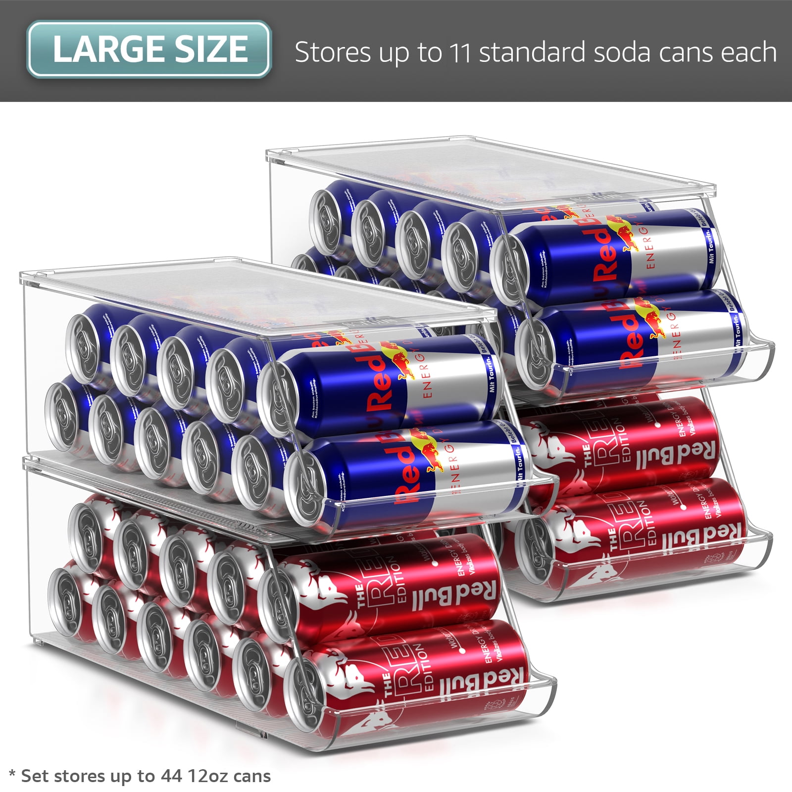 Sorbus Skinny Soda Can Organizer, Stackable Slim Fridge Dispenser with Lid, Clear BPA-Free, 4-Pack