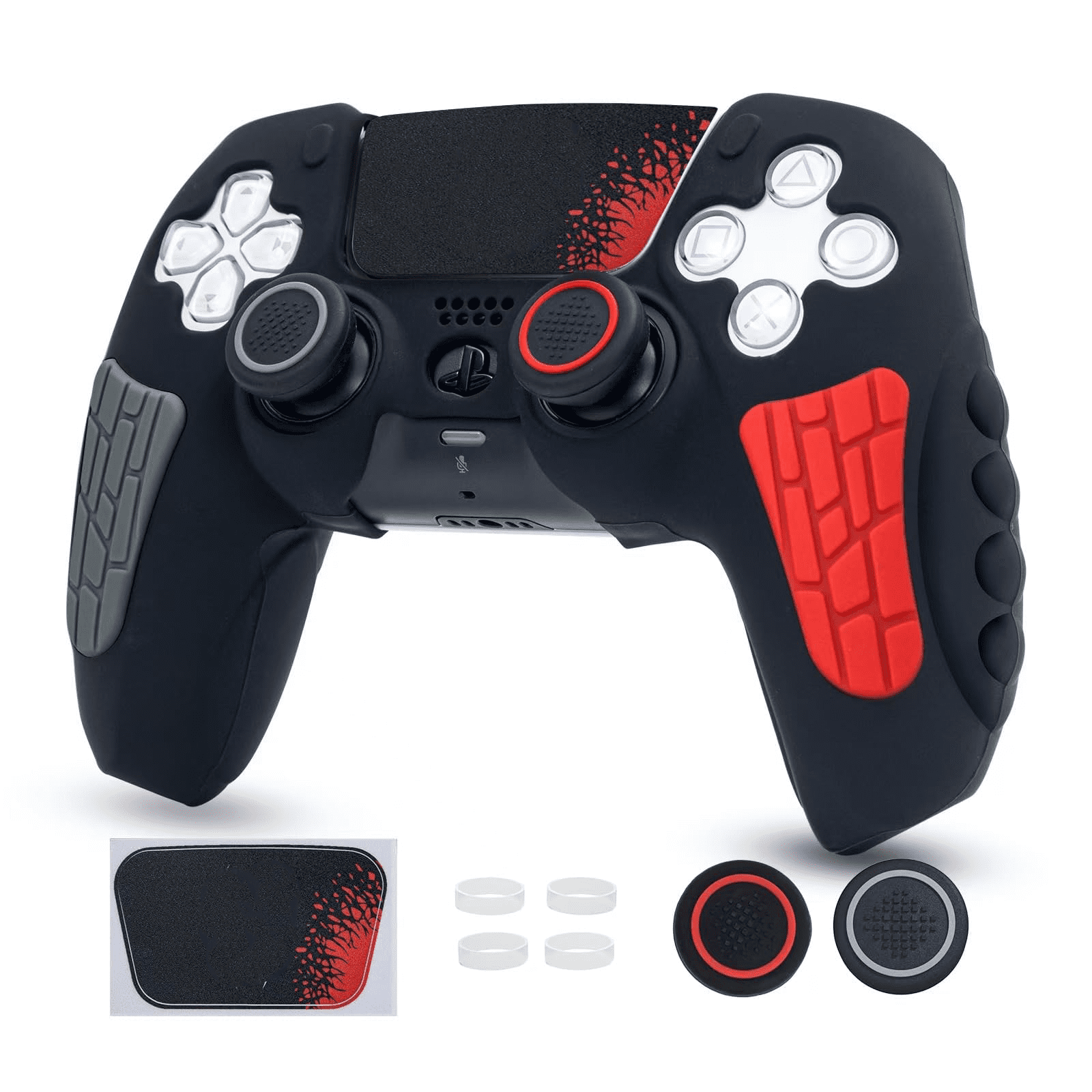Playrealm Thumbstick Extender & Silikon-Griffe Für PS5/PS4 Controller – 4 Aufsätze, Camo Rot+Blau